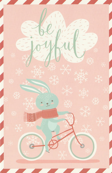 Christmas Animals Postcard - Bunny Rabbit Bicycle