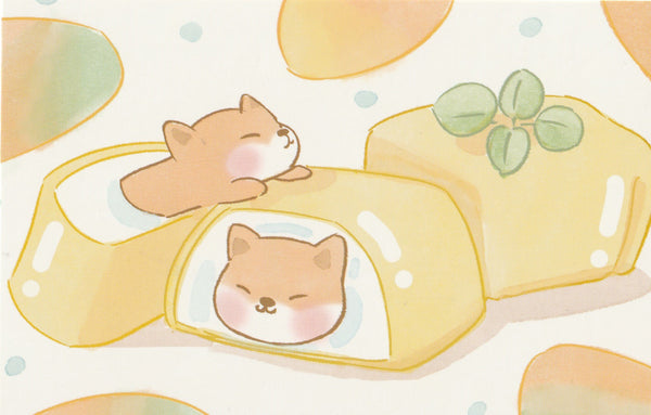 Animal ❤ Snacks Series Postcard - Shiba Inu Ice-cream roll