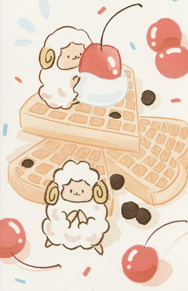 Animal ❤ Snacks Series Postcard - Sheep Waffles