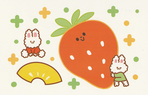 Happiness Animals Postcard - Bunny Rabbit Strawberry