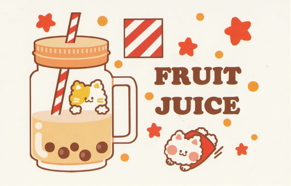 Happiness Animals Postcard - Kitty Cat Fruit Juice Boba