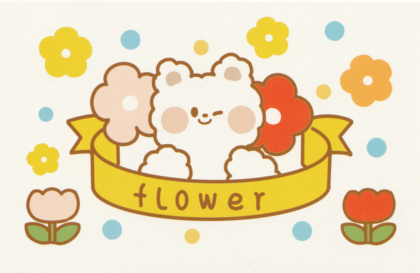 Happiness Animals Postcard - Bear Flower Badge