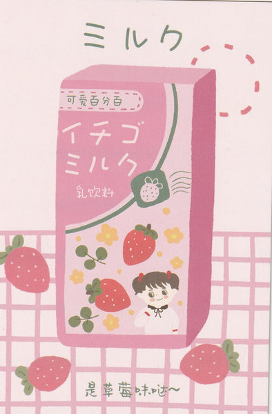 Japanese Snacks Postcard Series - Strawberry Carton Box Drink