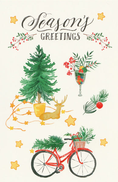 Seasons Greetings Postcard - Christmas Tree & Bicycle