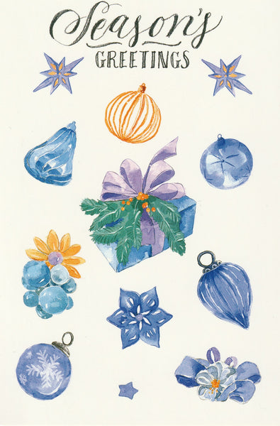 Seasons Greetings Postcard - Blue Christmas Ornaments