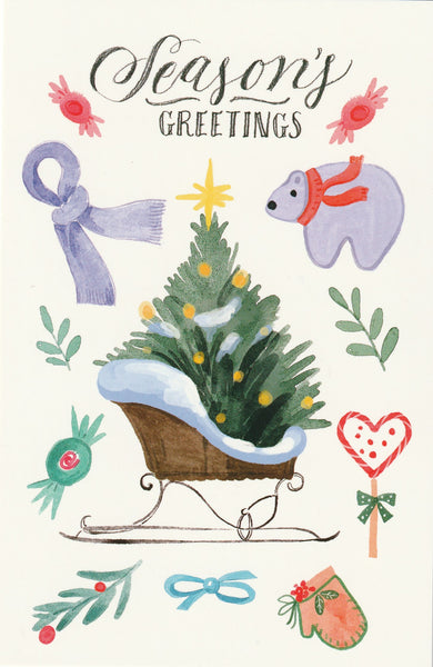 Seasons Greetings Postcard - Christmas Tree & Polar Bear