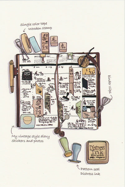 Stationery Illustration Postcard - Vintage Sytle Diary
