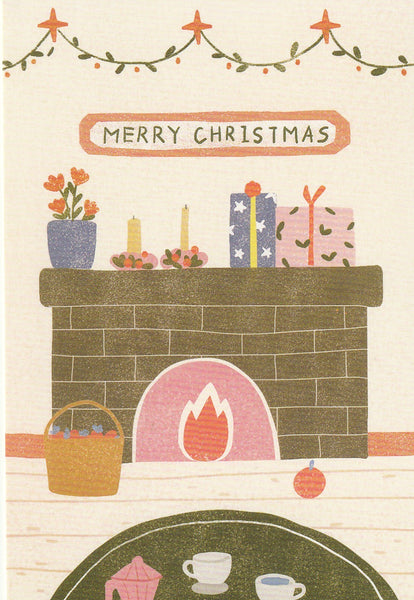 Christmas Wishes Postcard CW12 - Fireplace