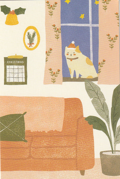 Christmas Wishes Postcard CW03 - Cat in Living Room