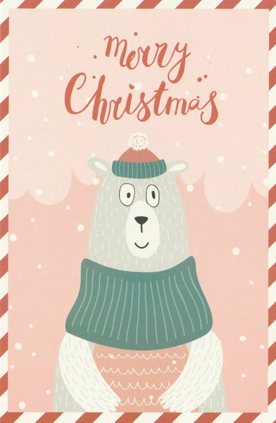 Christmas Animals Postcard - Polar Bear with Green Sweater