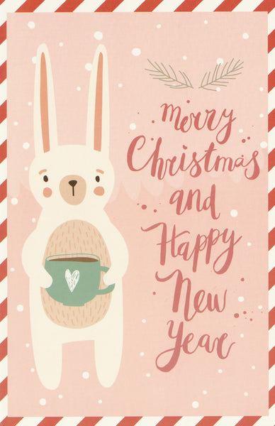 Christmas Animals Postcard - Bunny Rabbit Coffee