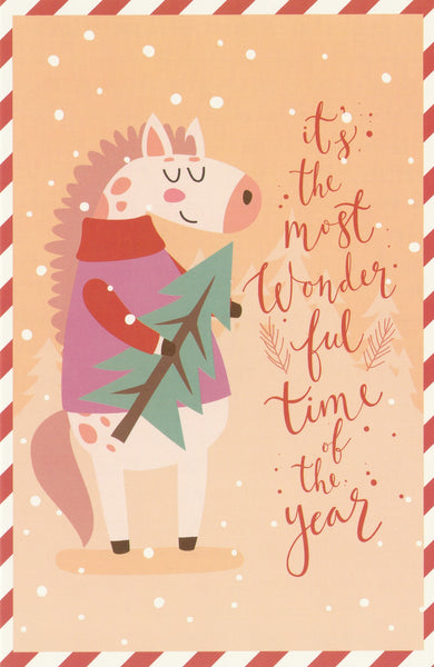 Christmas Animals Postcard - It's the Most Wonderful Time of the Year (Horse)