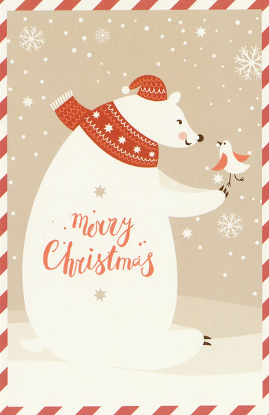 Christmas Animals Postcard - Polar Bear with Red Sweater