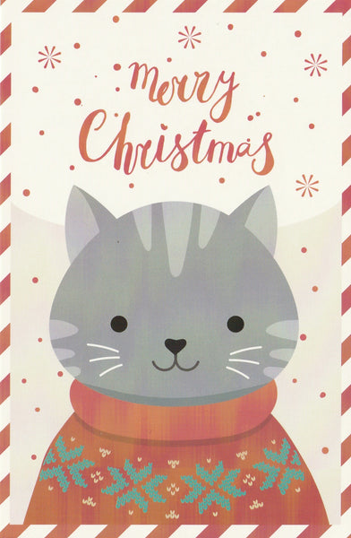 Christmas Animals Postcard - Cat Grey