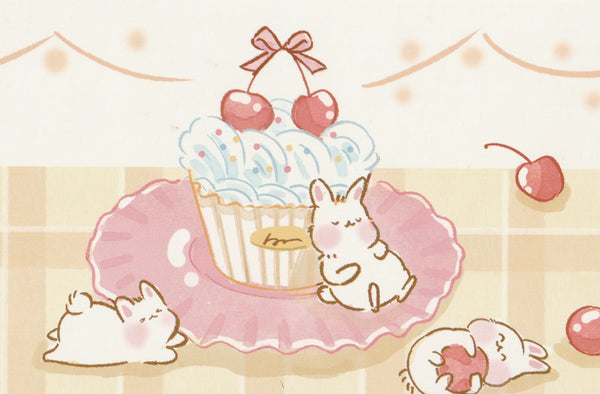 Animal ❤ Snacks Series Postcard - Bunny Rabbit Birthday Cupcake