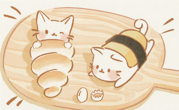 Animal ❤ Snacks Series Postcard - Kitty Cat Bread