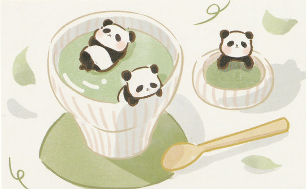 Animal ❤ Snacks Series Postcard - Panda Matcha Latte