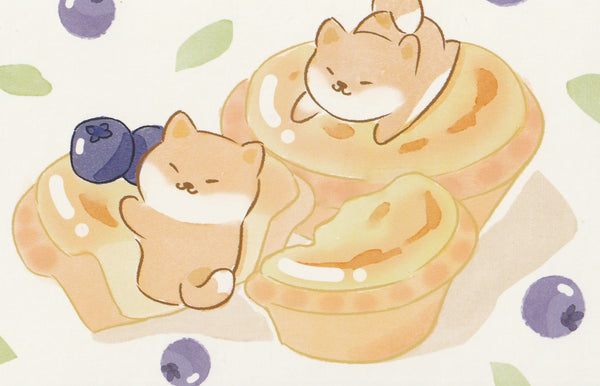 Animal ❤ Snacks Series Postcard - Shiba Inu Dog Blueberry Pie