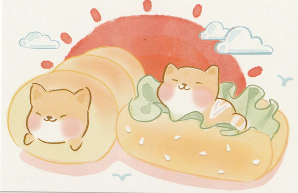Animal ❤ Snacks Series Postcard - Shiba Inu Dog Sandwich