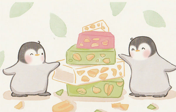 Animal ❤ Snacks Series Postcard - Penguin Nougat Candy