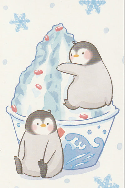 Animal ❤ Snacks Series Postcard - Penguin Kakigori Shaved Ice