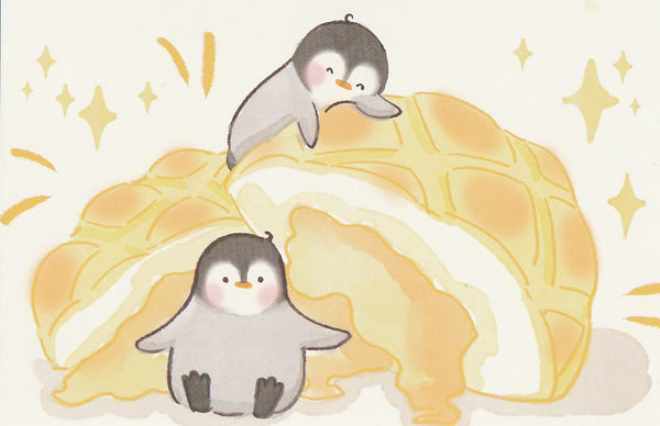 Animal ❤ Snacks Series Postcard - Penguin Melon Pan Bread