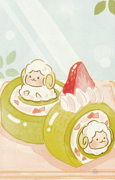 Animal ❤ Snacks Series Postcard - Sheep Ichigo Strawberry Matcha Cake