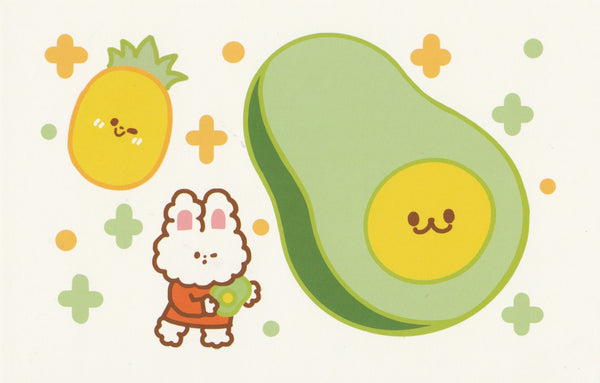 Happiness Animals Postcard - Bunny Rabbit Avocado
