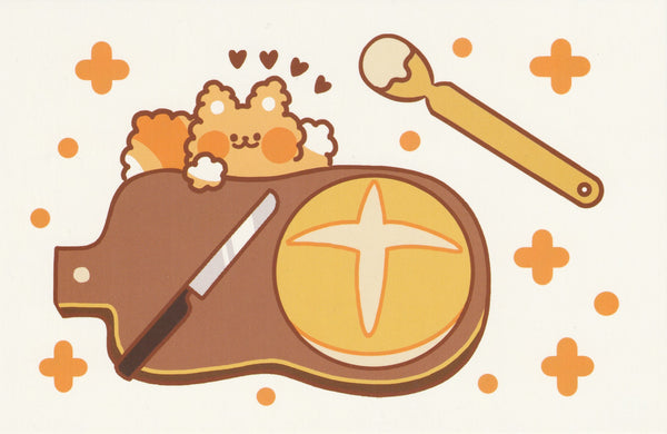 Happiness Animals Postcard - Fox Bread Bun