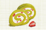 Matcha Green Tea Postcard - CL05 (Strawberry Roll Cake)