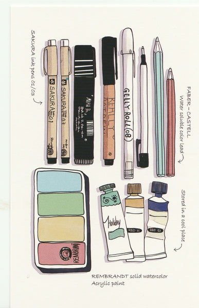 Stationery Illustration Postcard - Marker Pens & Paints