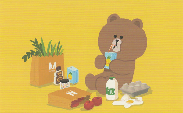 LINE Friends Official Character Postcard - Brown goes grocery shopping