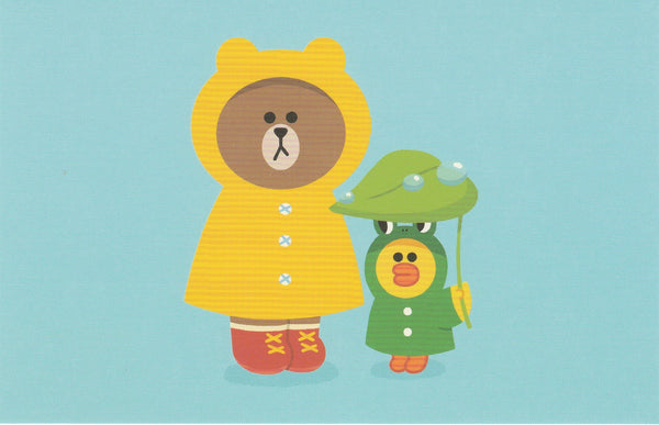LINE Friends Official Character Postcard - Brown & Sally Raincoats