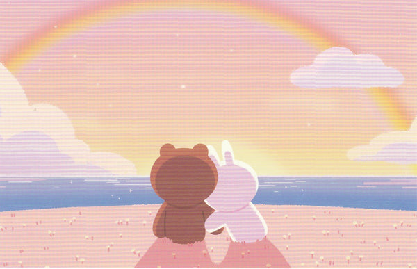 LINE Friends Official Character Postcard - Brown & Cony Rainbow Sunset