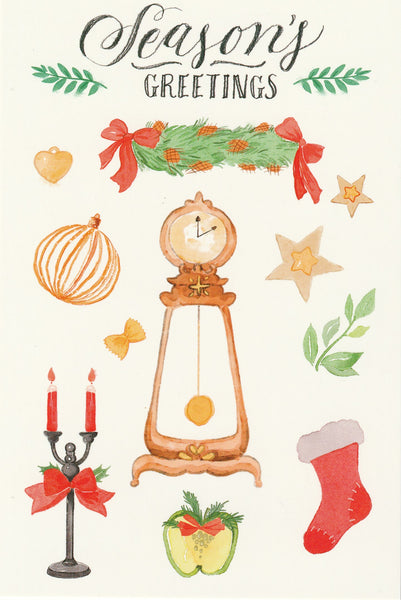 Seasons Greetings Postcard - Christmas Clock
