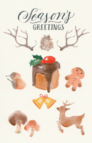 Seasons Greetings Postcard - Chocolate Cake & Gingerbread Man