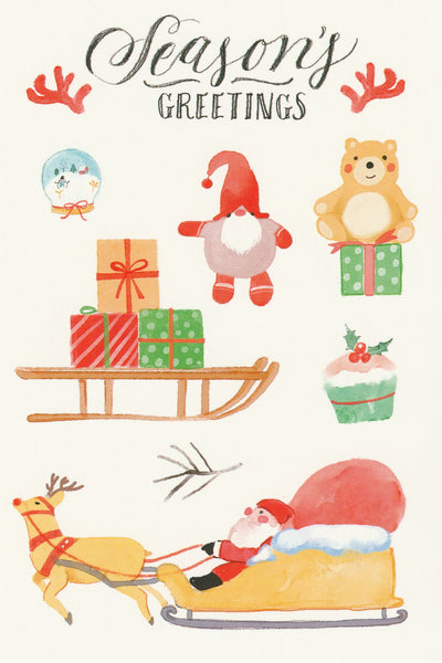 Seasons Greetings Postcard - Christmas Presents Santa Claus