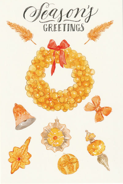 Seasons Greetings Postcard - Christmas Golden Wreath