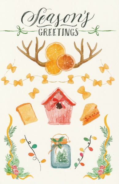 Seasons Greetings Postcard - Christmas Decorations Country