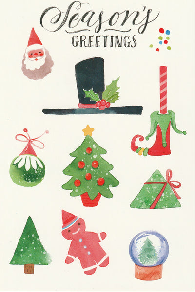 Seasons Greetings Postcard - Christmas Tree & Decorations