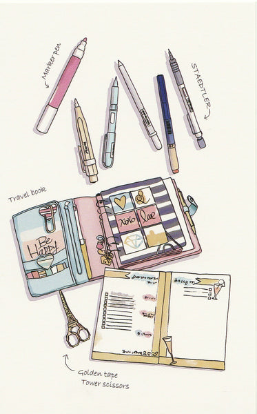 Stationery Illustration Postcard - Travel Diary Book