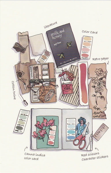 Stationery Illustration Postcard - Flower Scrapbooking