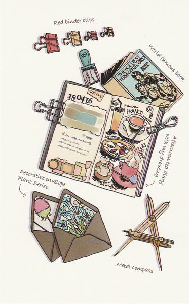Stationery Illustration Postcard - Binder Clip Diary